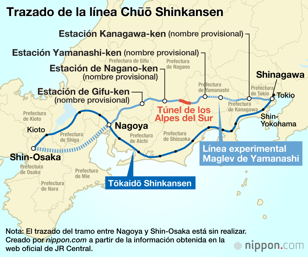 Trazado de la línea Chūō Shinkansen