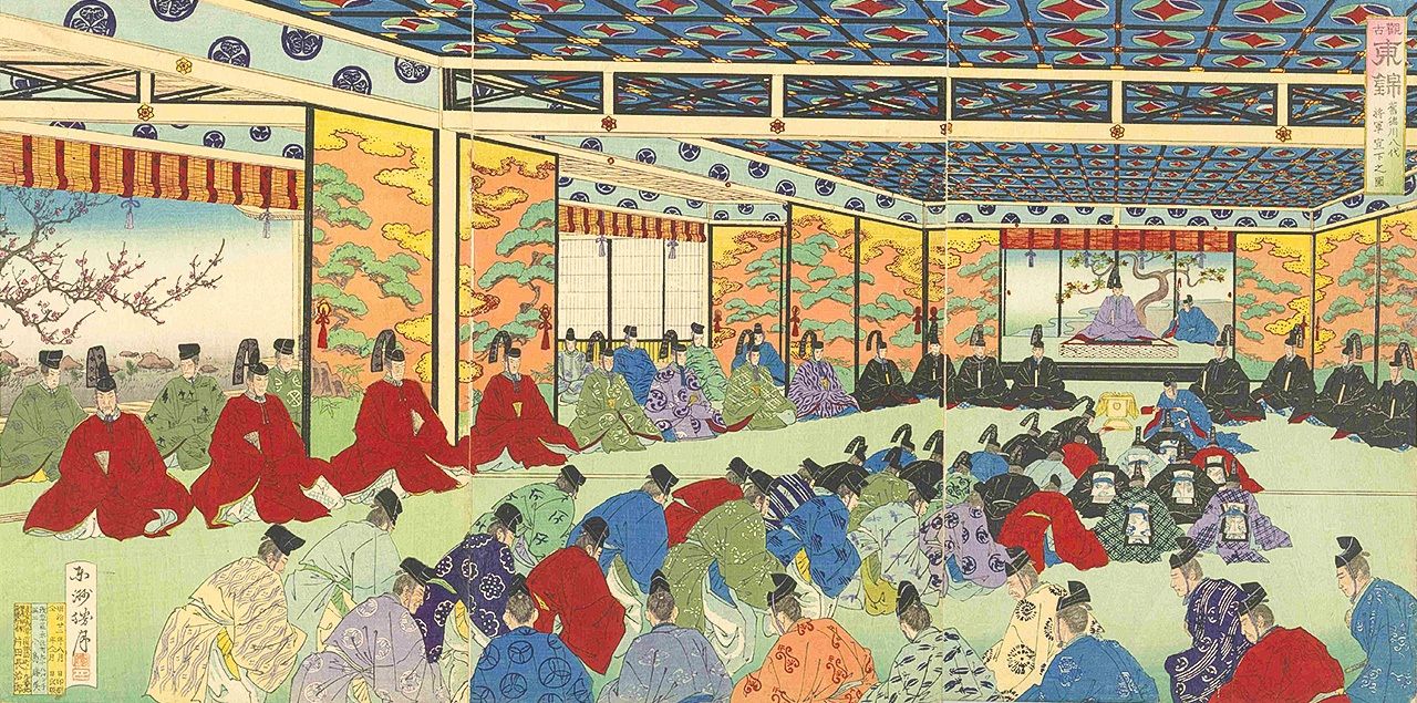 Tokugawa Hachidai Shōgun Senge-no-zu, obra en la que se ilustra la toma de posesión de Yoshimune, otrora señor feudal de Kishū. Archivo Especial de la Biblioteca Metropolitana Central de Tokio.