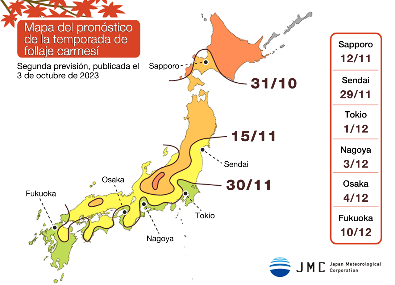 Mapa del pronóstico de la temporada de follaje carmesí