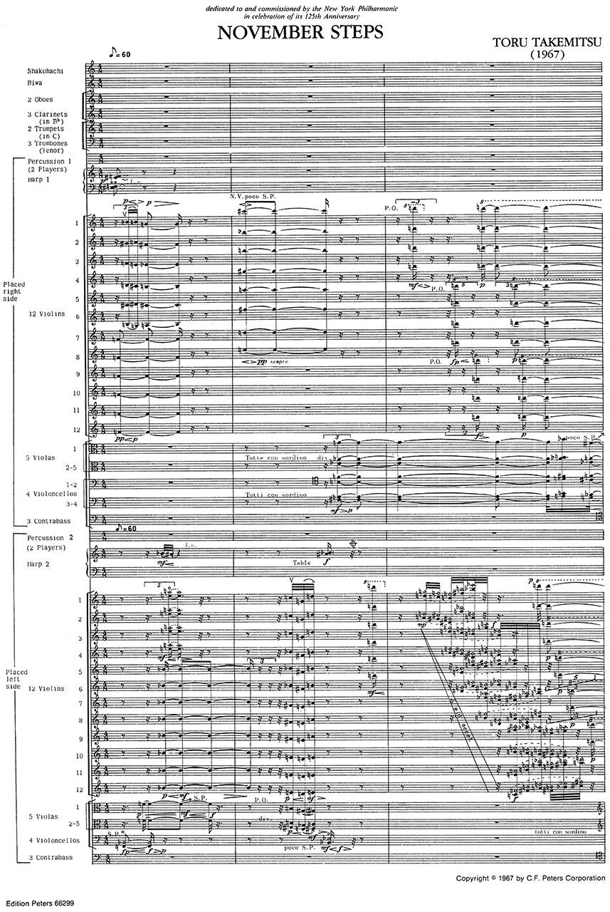 Partitura de November Steps. (Copyright ©1967 by C.F. Peters Corporation. Con la autorización de C.F. Peters Corporation. Derechos reservados)