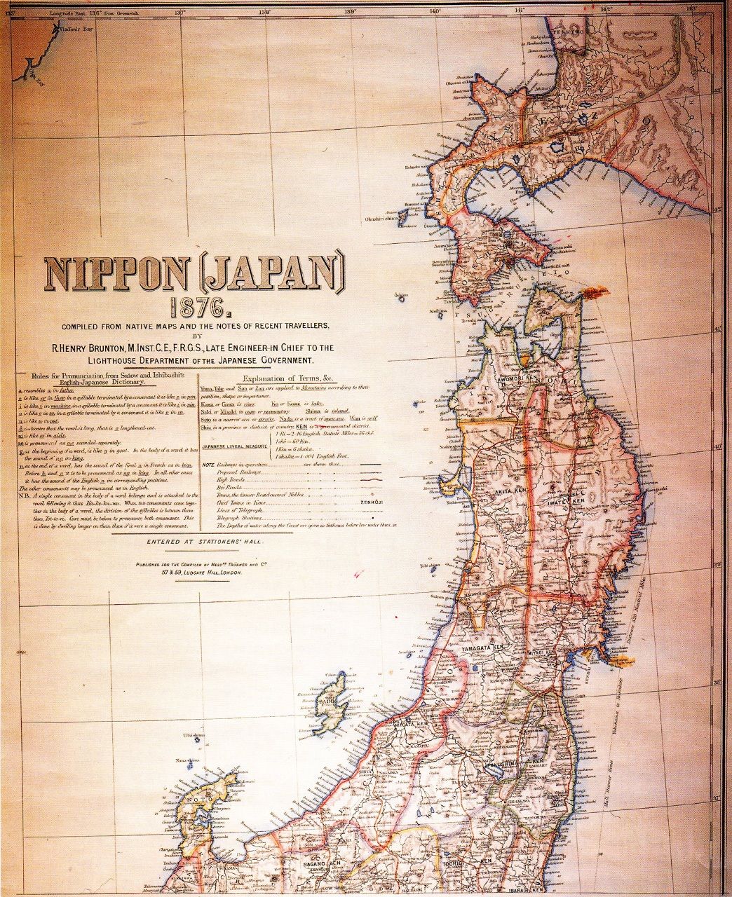 El mapa de Japón de Brunton que Bird llevó en sus viajes (imagen cortesía del autor)