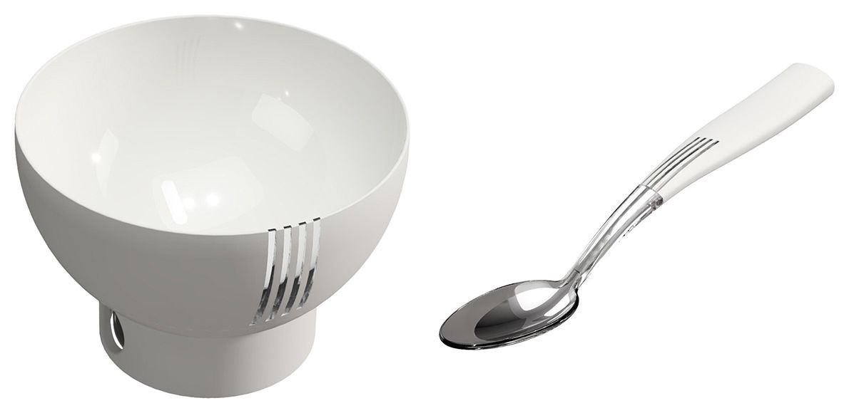 Cuenco y cuchara Elexolt. (Imagen facilitada por Kirin Holdings)