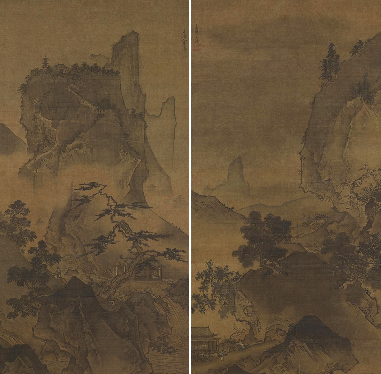 Primavera (derecha) y verano (izquierda) del Paisaje de las cuatro estaciones, Patrimonio Cultural de Importancia. (Museo Nacional de Tokio; fotografía de ColBase)