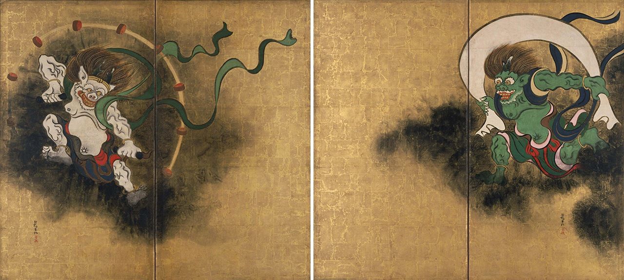 Biombo del Dios del Viento y Dios del Trueno. Patrimonio Cultural de Importancia. (Colección del Museo Nacional de Tokio. Fuente: ColBase)