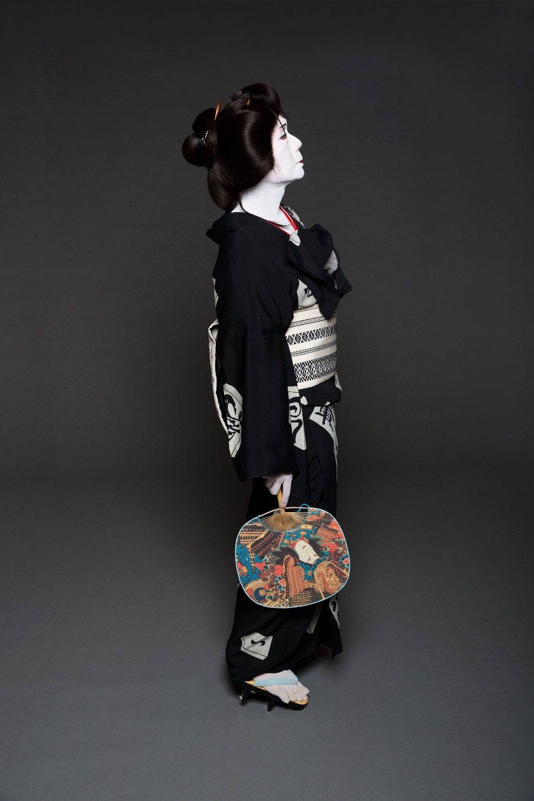 Caracterizado para la obra Taki no shiraito, que presentó en una función autodirigida. (Fotografía de Taguchi Masami)