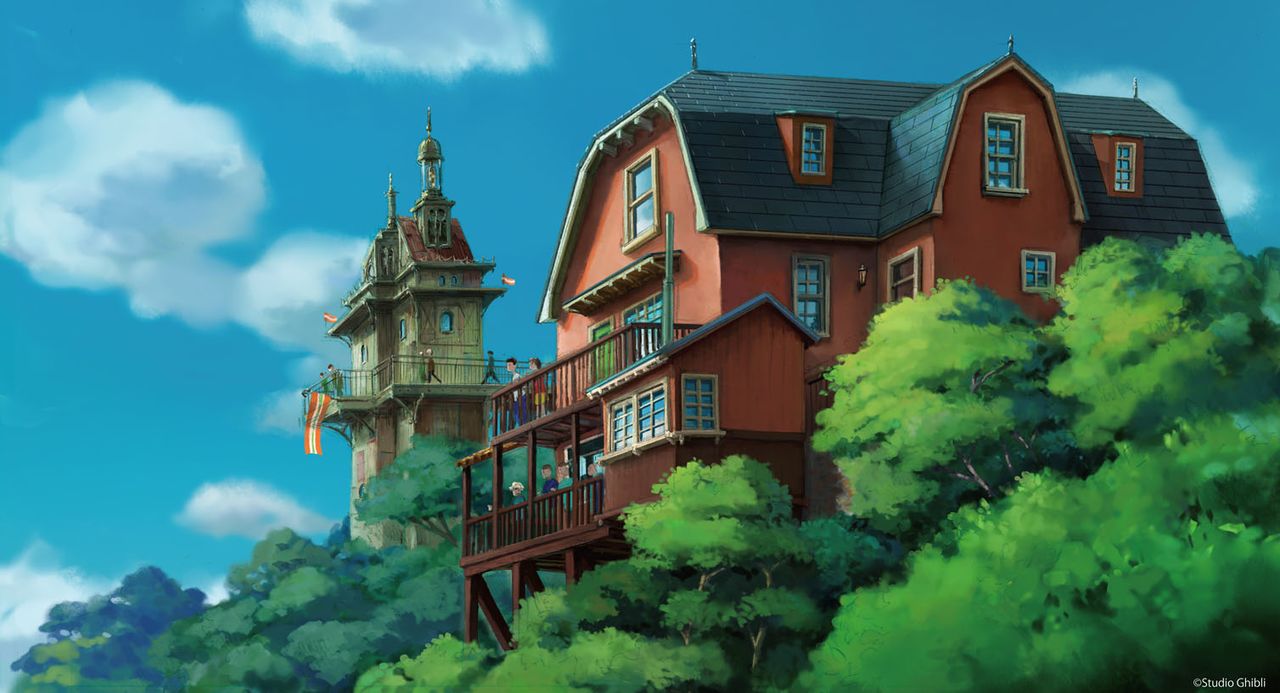 La zona de la colina de la adolescencia, en el Parque Ghibli (dibujo) ©Studio Ghibli
