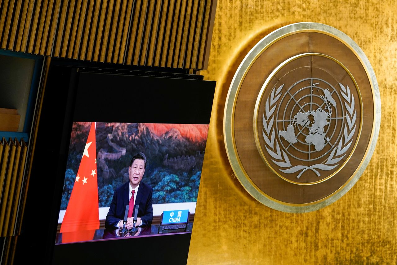 El presidente chino, Xi Jinping, habla en un discurso en video pregrabado en la reunión anual de la ONU, en Nueva York, EEUU, Septiembre 21, 2021. Mary Altaffer/Pool vía REUTERS