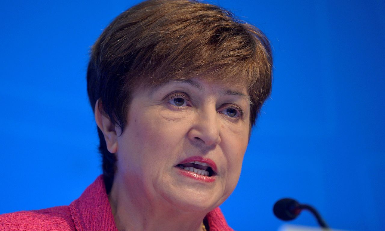 FILE PHOTO: International Monetary Fund (IMF) Managing Director Kristalina Georgieva makes remarks at an opening news conference during the IMF and World Bank