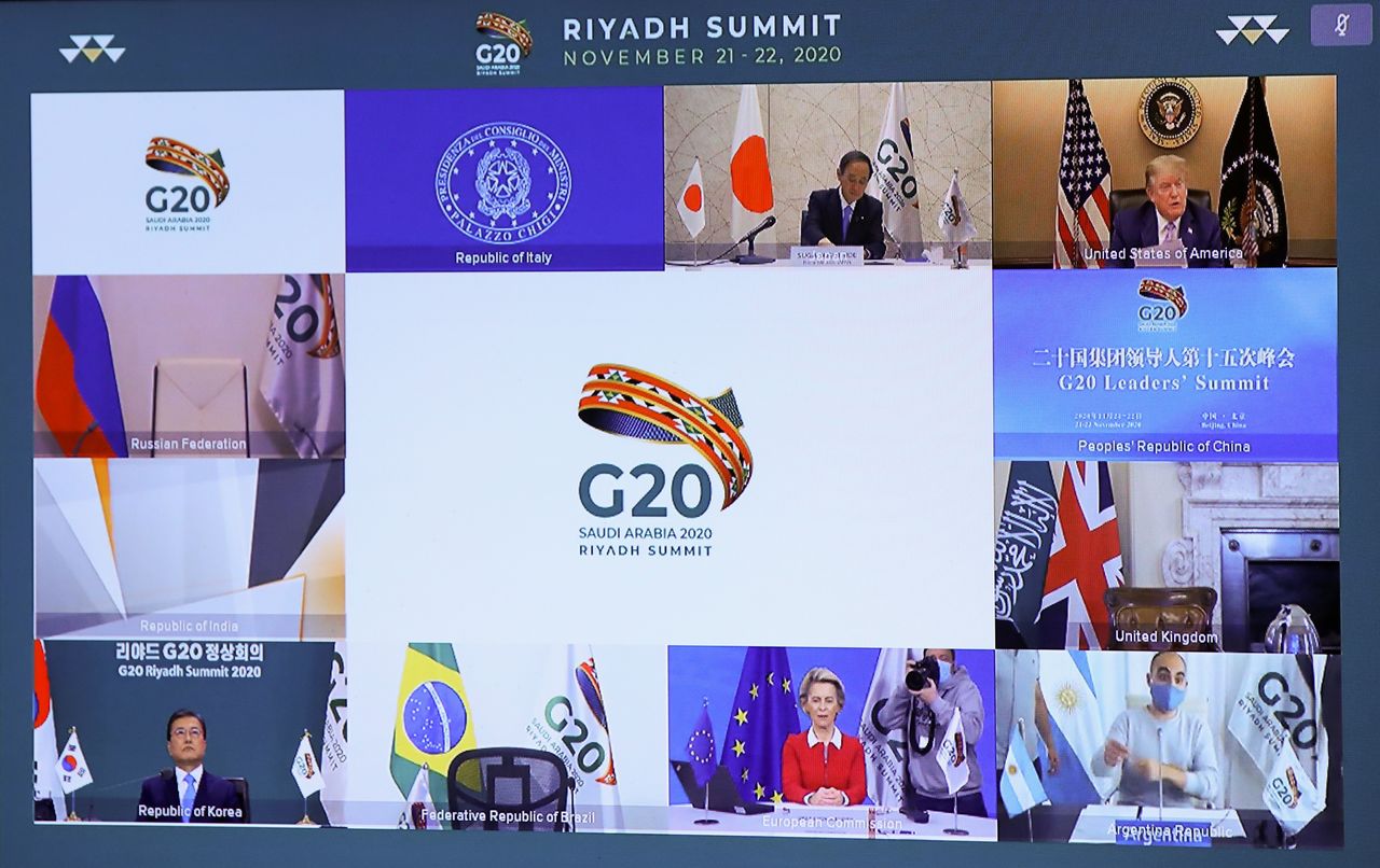 Imagen de archivo de un encuentro virtual del G20 organizado de forma virtual por Arabia Saudita durante la pandemia del COVID-19, en Bruselas, Bélgica. 21 noviembre 2020. REUTERS/Yves Herman/Pool