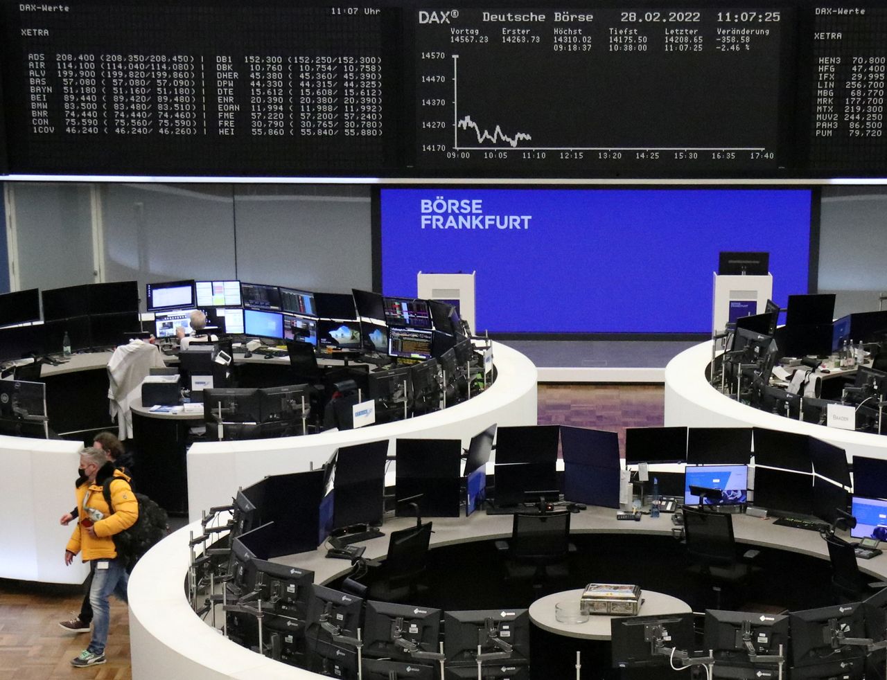 Imagen de un gráfico del índice bursátil DAX en una pantalla en la bolsa de valores de Fráncfort, Alemania. 28 de febrero, 2022. REUTERS/Staff
