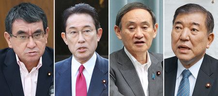 Kōno Tarō, Kishida Fumio, Suga Yoshihide e Ishiba Shigeru, los principales candidatos a suceder a Abe.  