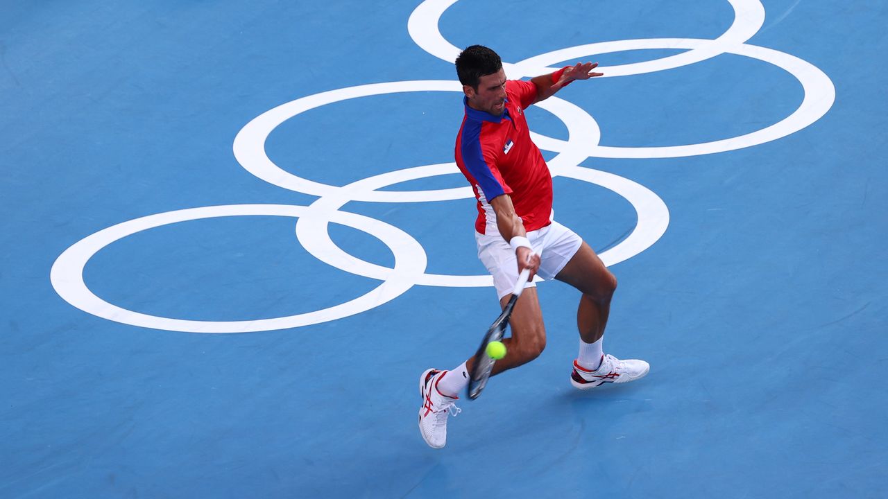 Jul 28, 2021. 
Foto del miércoles de Novak Djokovic en su partido ante Alejandro Davidovich por los Juegos de Tokio. 
REUTERS/Mike Segar