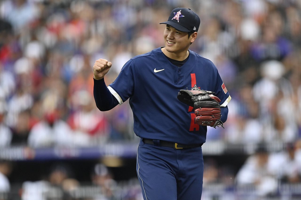 Ohtani Shōhei en el Major League Baseball All-Star Home Run Derby el 13 de julio de 2021. (© AFP/Jiji)