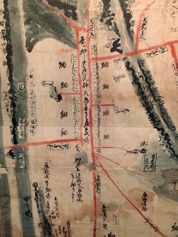 Une carte de l’époque, représentant le village de Kanbara après la reconstruction (photo avec l’aimable autorisation du musée d’histoire de Tomagoi).