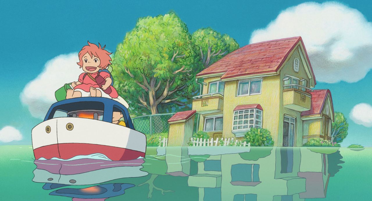 Les personnages de Ponyo montant à bord d'un bateau. (©Studio Ghibli)