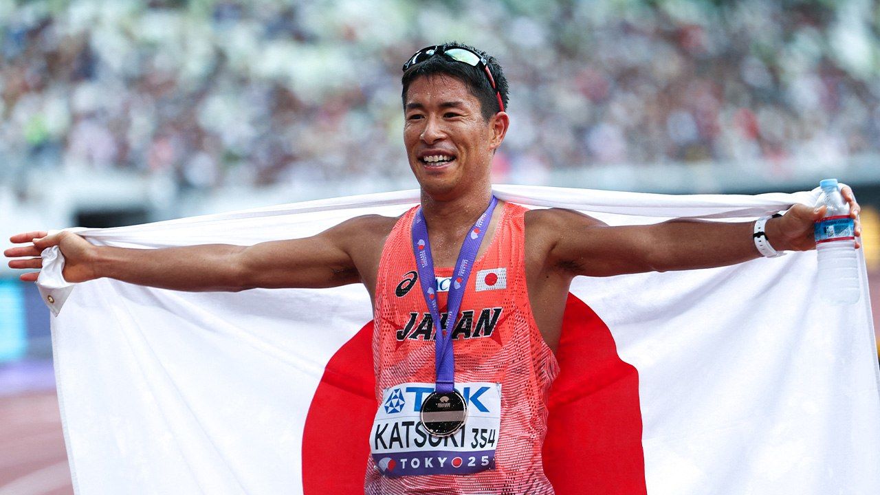 Katsuki Hayato après avoir remporté la troisième place, le 13 septembre 2025 © Reuters