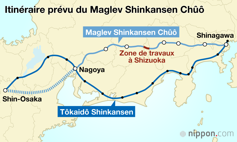 Itinéraire prévu du Maglev Shinkansen Chûô