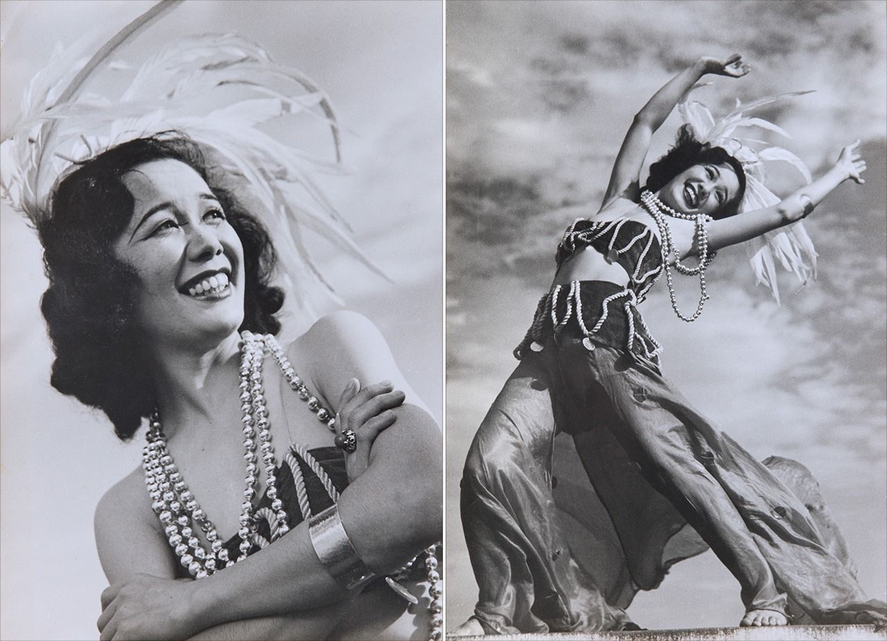 Kasagi Shizuko sur des photos publicitaires destinées à sa comédie musicale Jungle no joô (Reine de la jungle), jouée en 1948 au Nippon Theater. (Avec l'aimable autorisation des Archives photos de Kasagi Shizuko)