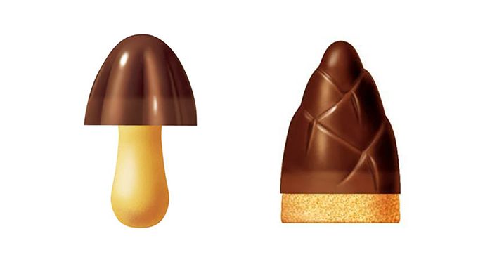 Kinoko no Yama (no 6031305) à gauche et Takenoko no Sato (no 6419263) à droite. (avec l'aimable autorisation de J-PlatPat)