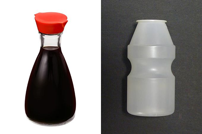 La bouteille de sauce soja Kikkoman (no 6031041) à gauche, et la bouteille de plastique Yakult (no 5384525) à droite. (avec l’aimable autorisation de J-PlatPat)