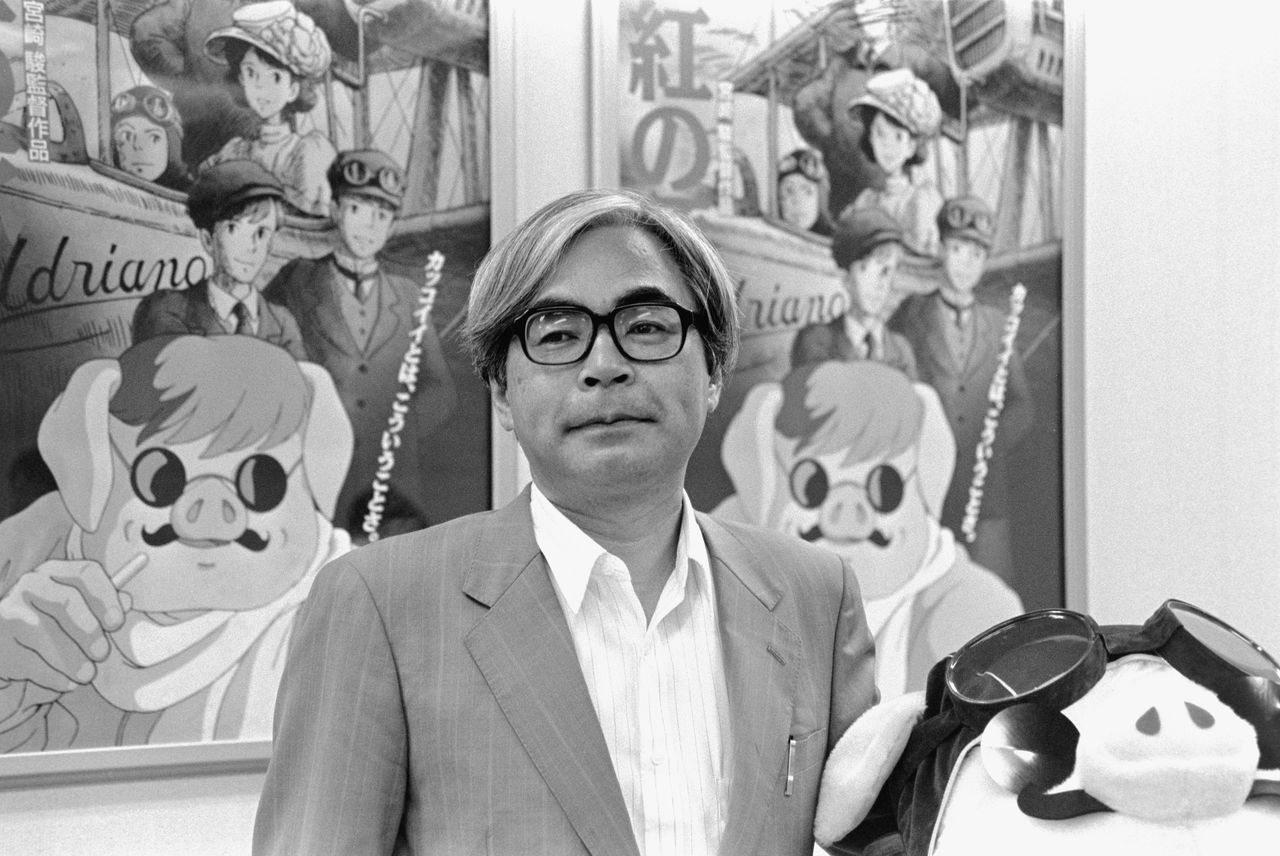 Miyazaki Hayao en 1992, lors de la sortie de Porco Rosso. (© Jiji)