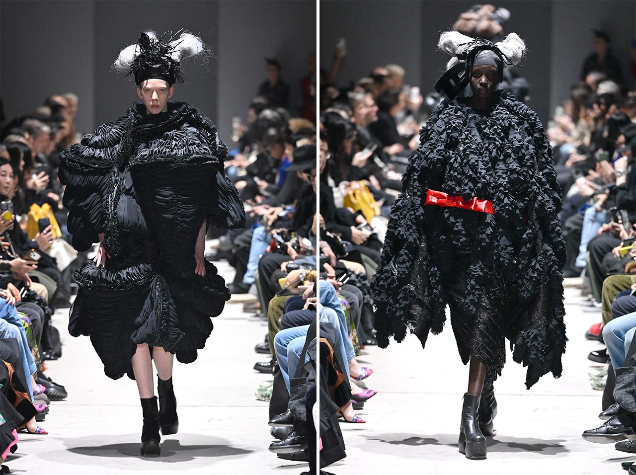Pour sa collection Comme des Garçons automne-hiver 2026–2027, Kawakubo Rei est revenue à sa marque de fabrique, sur le thème « Ultimately Black ». (© Ōhara Hirokazu)