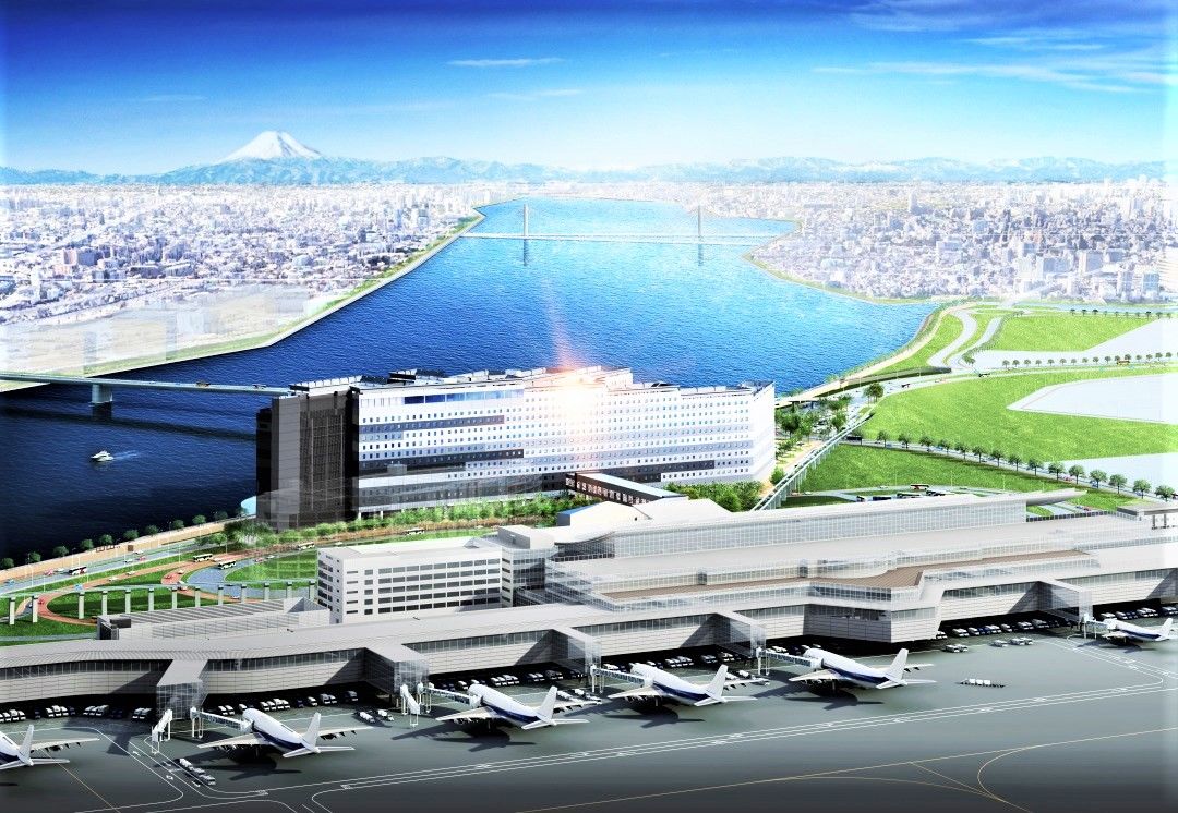 The Haneda Airport Garden Complex is a one-minute walk from the Keikyū Line and Monorail stations, and a three-minute walk from the entrance to Terminal 3.  (Image courtesy of Sumitomo Fudôsan Retail Management)