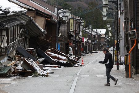Une rue commerçante de la commune de Wajima, lourdement touchée par la catastrophe (le 14 janvier).