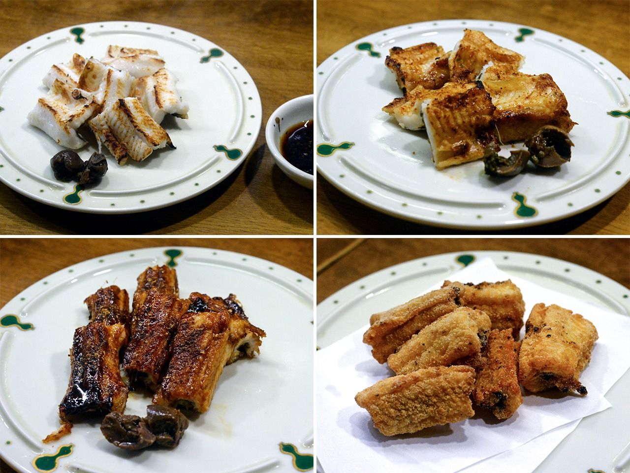 (左上起順時針依次為)星鰻素燒、星鰻雀燒、星鰻素炸、星鰻照燒 (嵐田啟明攝影)