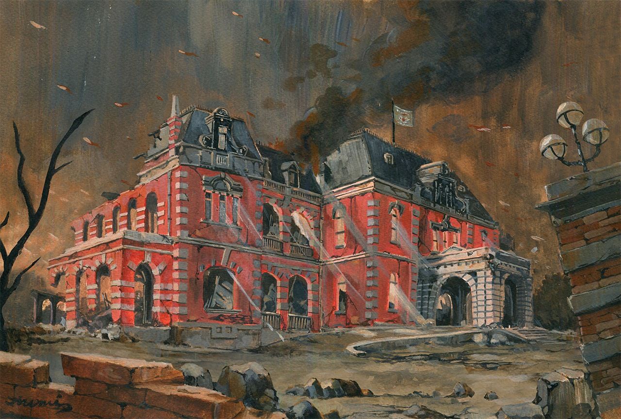 毀於臺北大空襲的鐵道飯店(諾米繪圖,筆者提供)