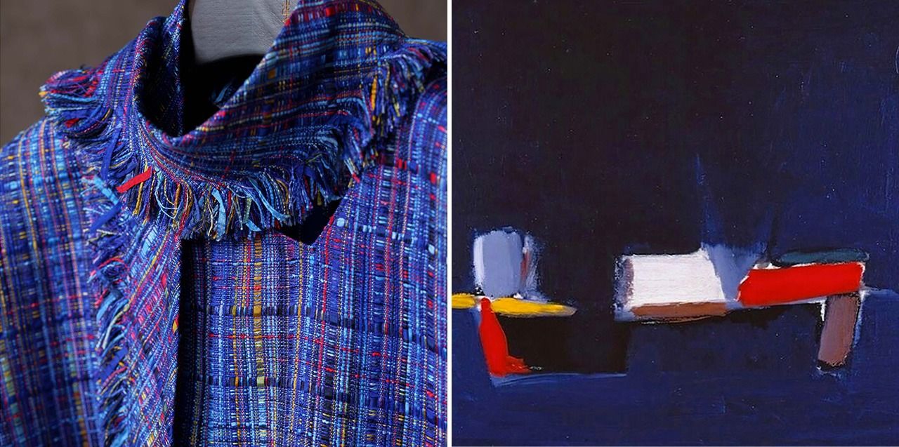 以法國藝術家Nicolas de Staël的作品為靈感設計出來的流蘇圍巾上衣