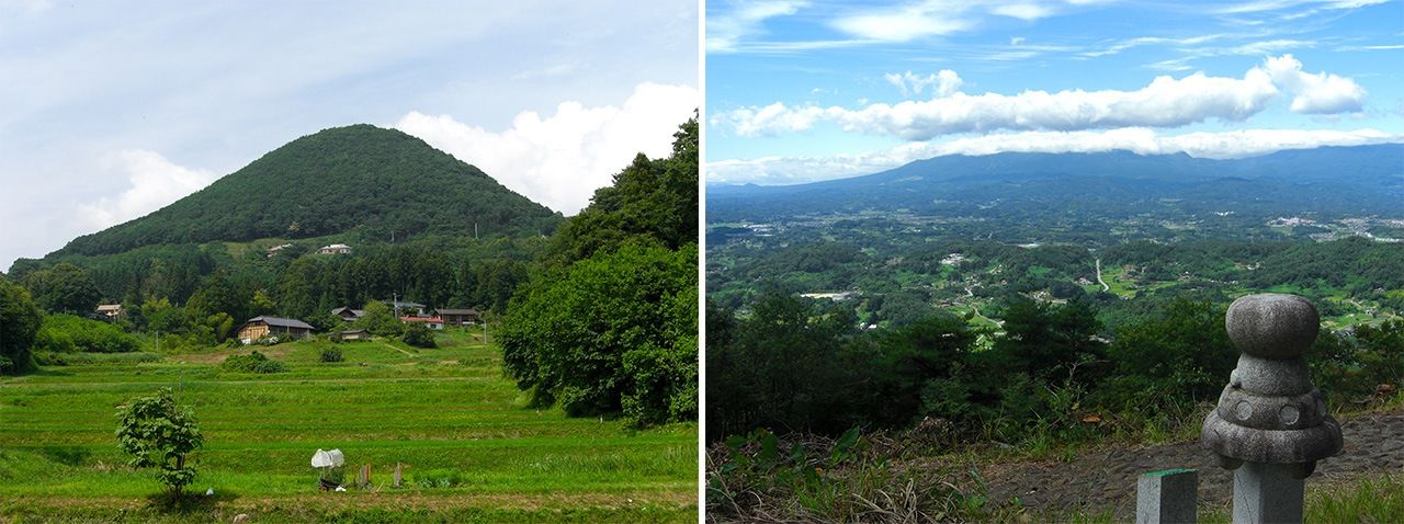 千貫森（左：標高462.5公尺）和從山頂眺望的風景　(提供：交流館）