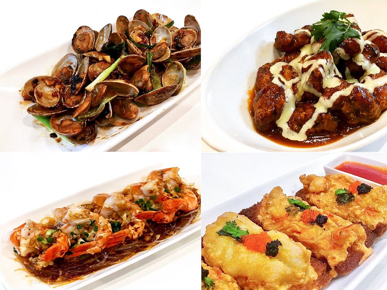 「火炎」也提供許多香港大牌檔的炒菜料理，如豆豉炒蜆、粉絲蒸大蝦等，也有自己的創意料理。（筆者攝影）