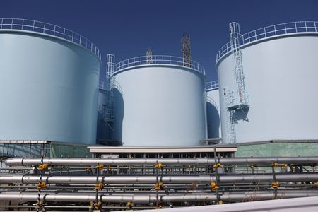 保管東京電力福島第一核電廠的處理廢水的儲存槽=2月19日、福島縣大熊町