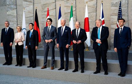 七大工業國（G7）元首們＝3月24日、布魯塞爾（AFP時事）