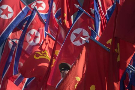 北韓國旗＝2017年、平壤（AFP時事）