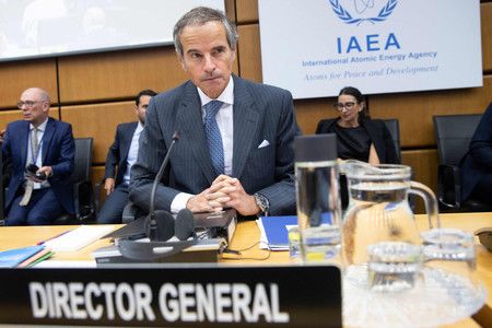 幹事長格羅西出席11日在維也納舉行的國際原子能總署（IAEA）理事會例行會議。（AFP時事）