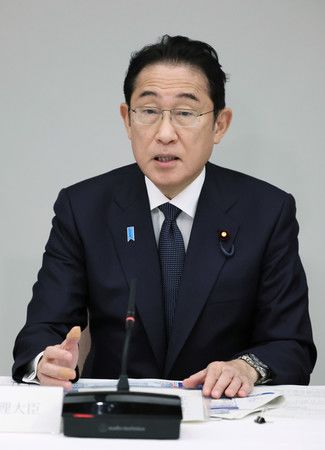 日本首相岸田文雄在海洋政策總部會議上發言＝22日上午、首相官邸