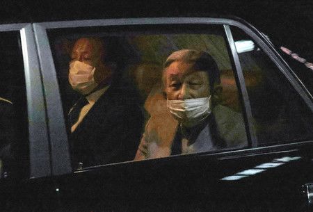 上皇離開東大醫院=7日下午、東京都文京區