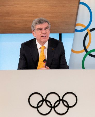 出席網路總會的國際奧會（IOC）巴赫會長＝11日、瑞士洛桑（路透時事）