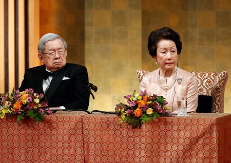 出席第30回高松宮殿下記念世界文化賞授賞儀式的常陸宮夫妻＝2018年10月（EPA時事）