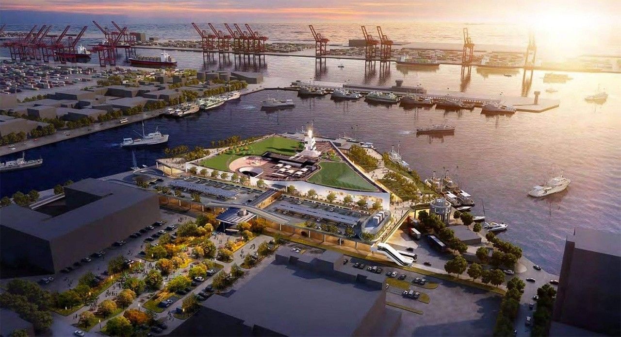 前鎮漁港的改建示意圖，未來將跟豐洲市場同樣成為觀光與商業並重的魚市場。（高雄市政府提供）