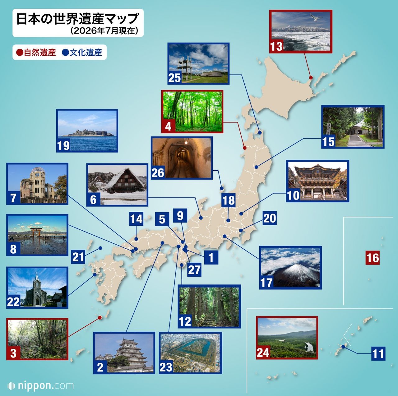 日本の世界遺産マップ