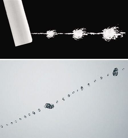 ワンダーウェーブ洗浄(上)、エアインワンダーウェーブ洗浄(下)