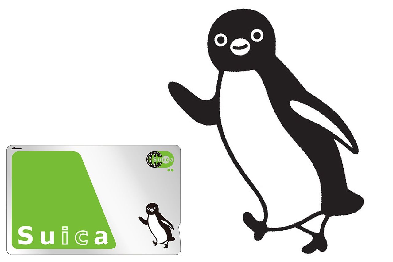Suicaカード(左、JR東日本提供)とSuicaのペンギン(©Chiharu Sakazaki / JR 東日本 / DENTSU)