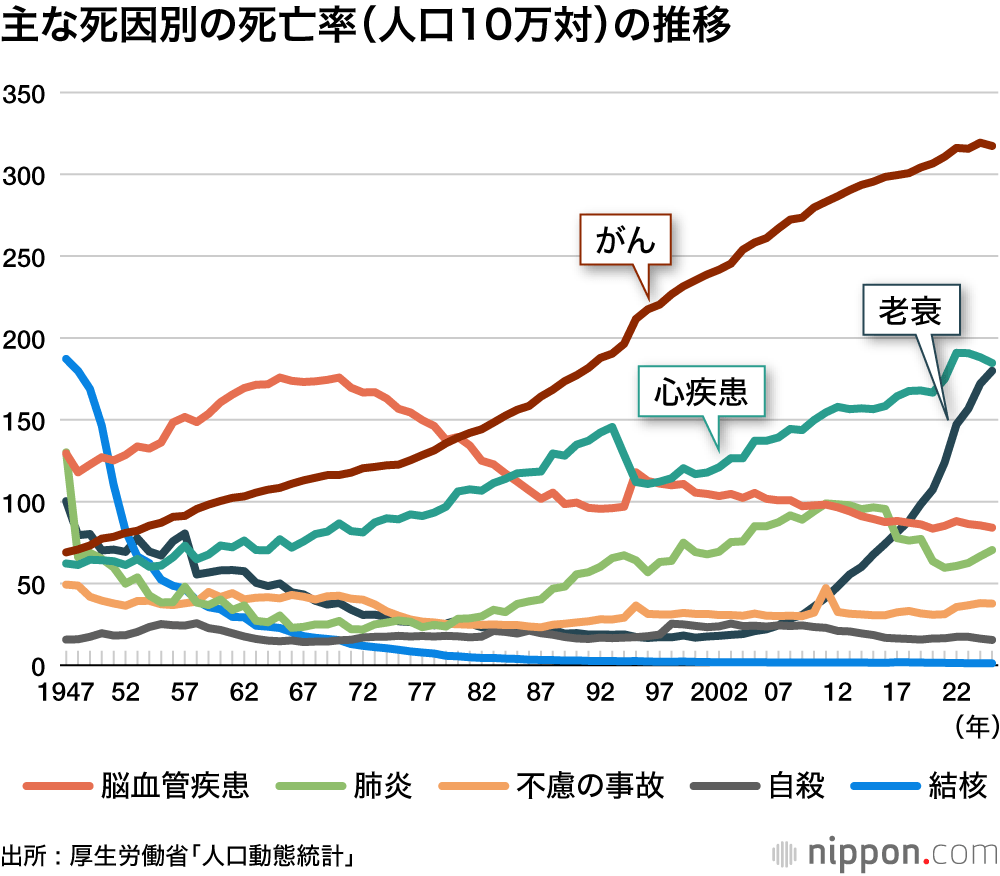 主な死因別の死亡率(人口10万対)の推移