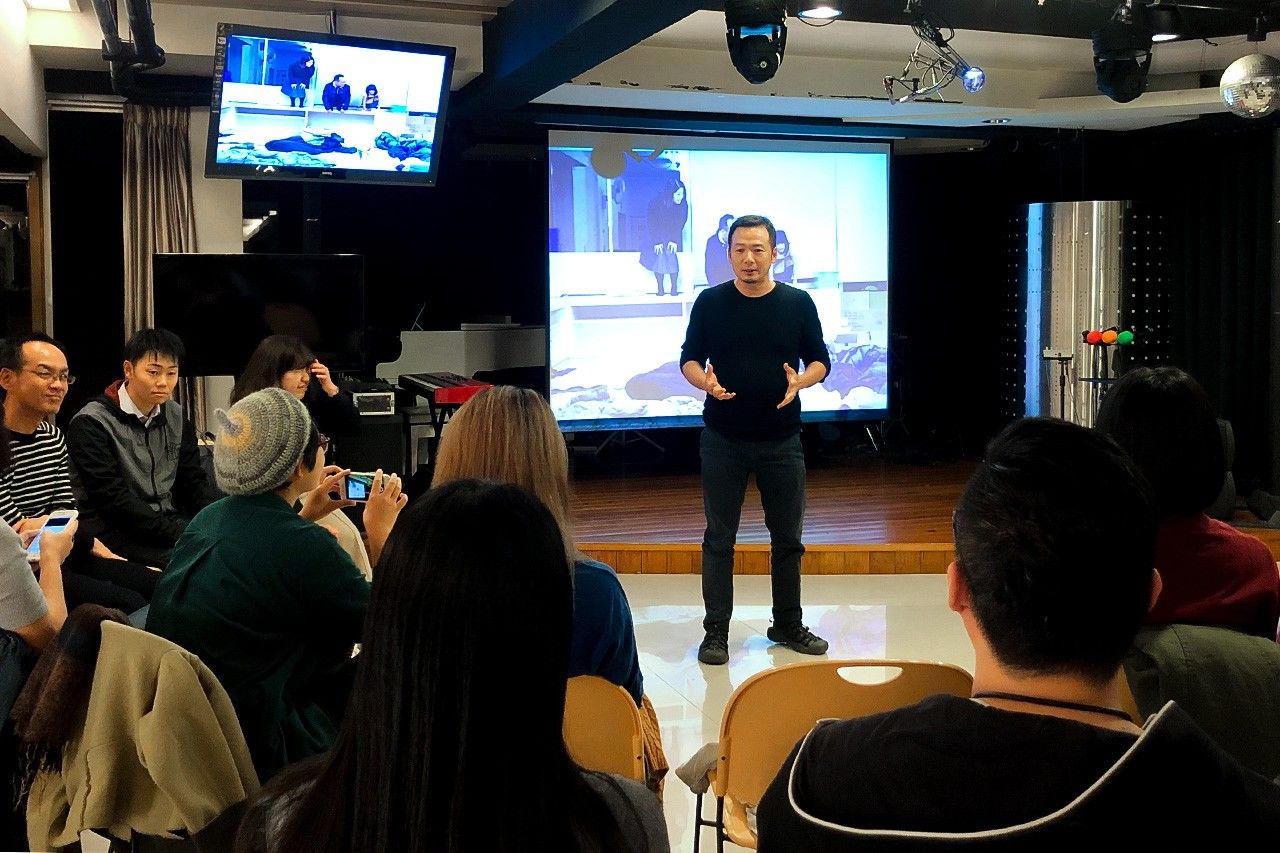 宮城県丸森町でボランティア活動を行った陳一銘さんと同行した仲間らが開催したボランティア体験を話す会でのようす(筆者撮影)