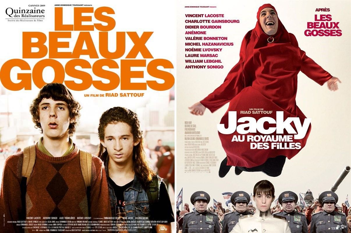 リアド・サトゥフが脚本・監督を手掛けた映画2作。ともに日本ではアンスティチュ・フランセで限定的に公開されたのみ。1作目の『Les Beaux gosses（いかしたガキども）』（左）はいまやフランスの映画界で引っ張りだことなったヴァンサン・ラコストのデビュー作。「中二病」をこじらせた男子を演じる。続く『Jacky au royaume des filles（ジャッキーと女たちの王国）』（右）にも主演し、シャルロット・ゲンズブールと共演した。商業的には失敗した2作目だが、一部でカルト的支持を集める