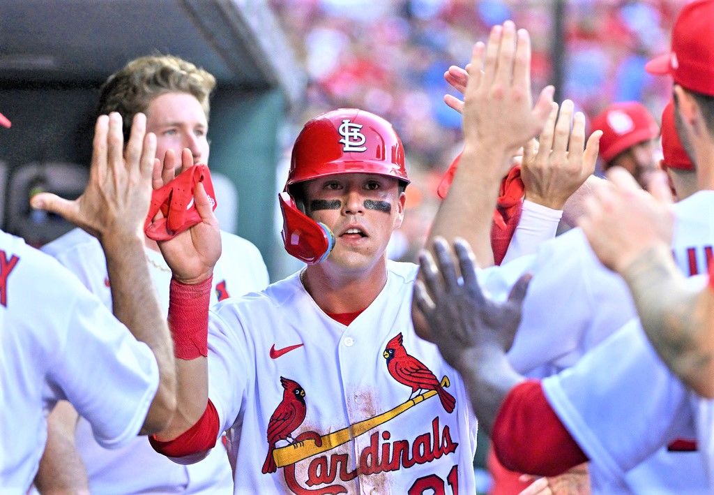 日本では知名度の低い選手だっただけに、代表選出後はヌートバーの人となりを伝える報道があふれかえった(2022年8月17日、米セントルイス) 共同