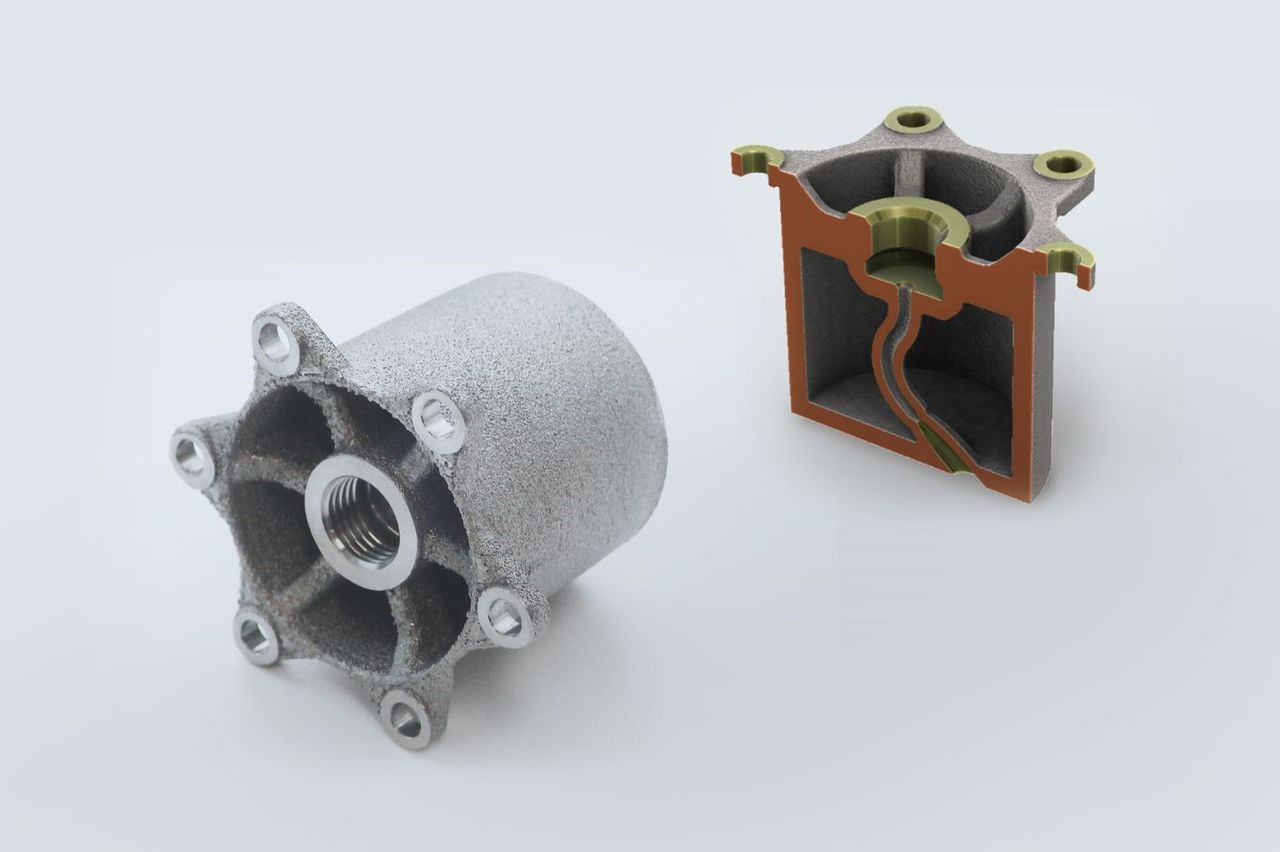 チタンの3D造形+切削加工で製造した小惑星探査機「はやぶさ2」小型回収カプセルの姿勢制御装置(由紀精密提供)